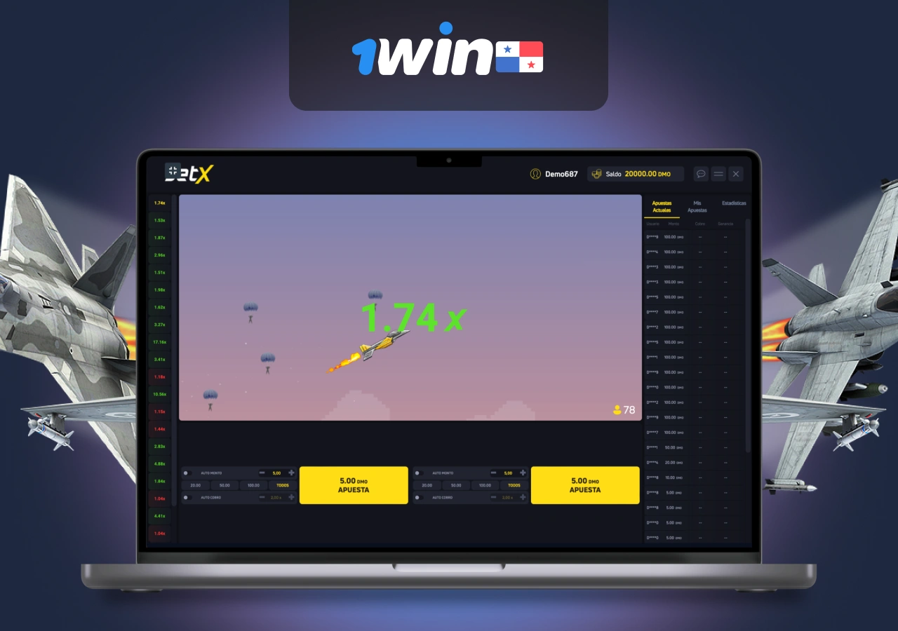 Juego JetX en la plataforma de casino en línea 1Win